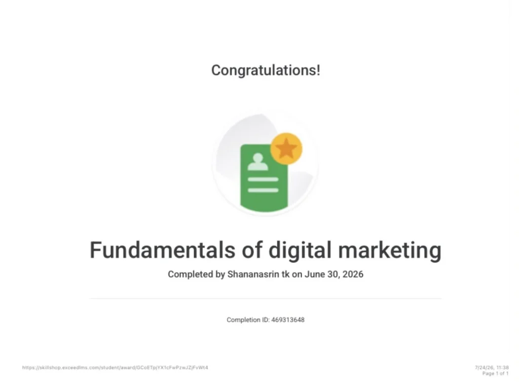 Digital marketing certification credential